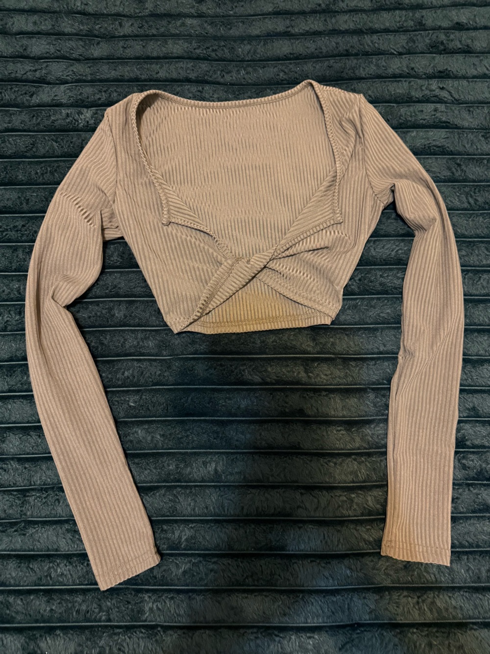 Ribbed Long-Sleeve Twist-Front Crop Top